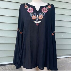 Black Floral Embroidered Women's Top